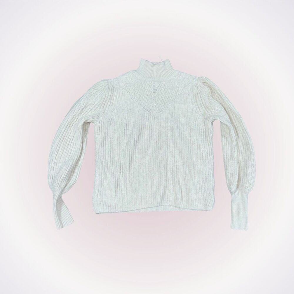 Rachel Zoe Cream Turtleneck Puff Sleeve Knit Sweater | Sz M